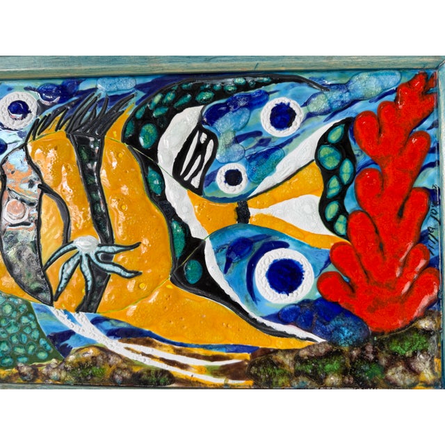 Vintage Handcrafted Ceramic Mosaic Fish- Aquatic Panel Wall Art – Framed For Sale - Image 9 of 12