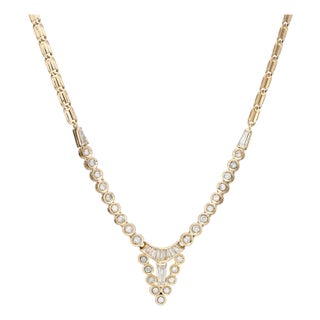 80s Vintage 0.75ct Diamond Necklace 18k Yellow Gold 16" Choker Estate Jewelry For Sale