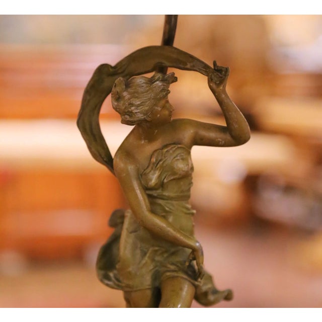 19th Century French Spelter Figural Lamp “Coup De Soleil” Signed Ferrand For Sale - Image 9 of 13