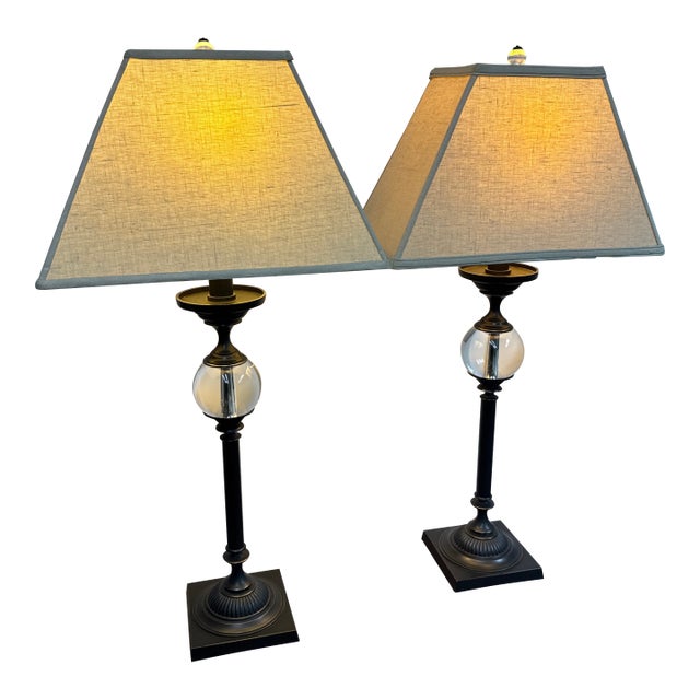 Restoration Hardware Crystal Ball Table Lamps, Pair For Sale