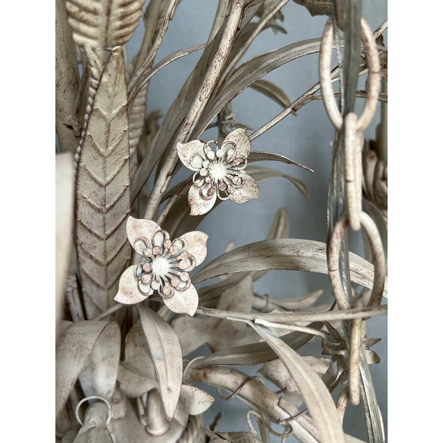 Metal Antique Gustavian Style 6 Light White Tole Wild Flowers Chandelier For Sale - Image 7 of 12