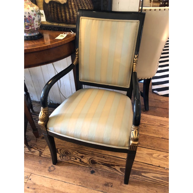 Regency Style Black & Gold Dolphin Motif Armchairs -A Pair For Sale - Image 4 of 11