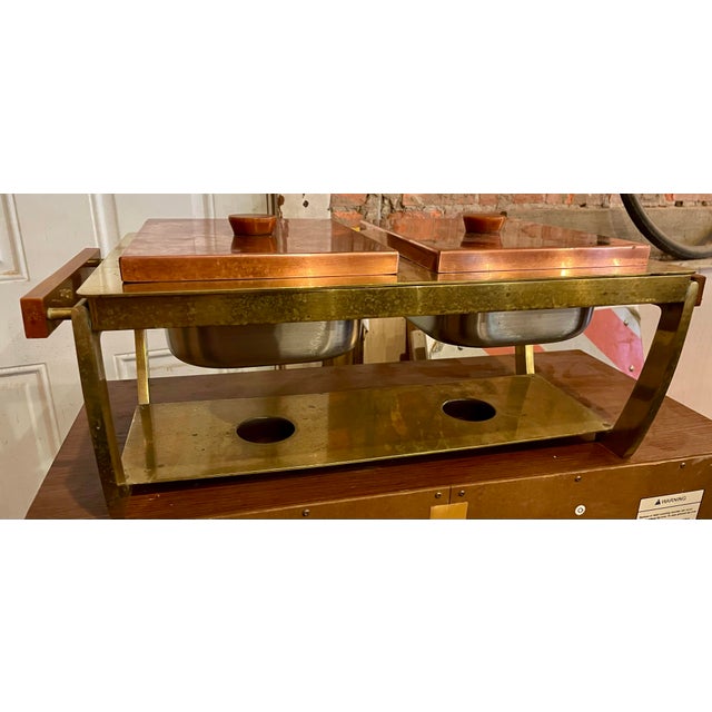 Brass Mid 20th Century Copper Brass Buffet Double Serving Warmer Bakelite Handles Industrial Catering For Sale - Image 8 of 11