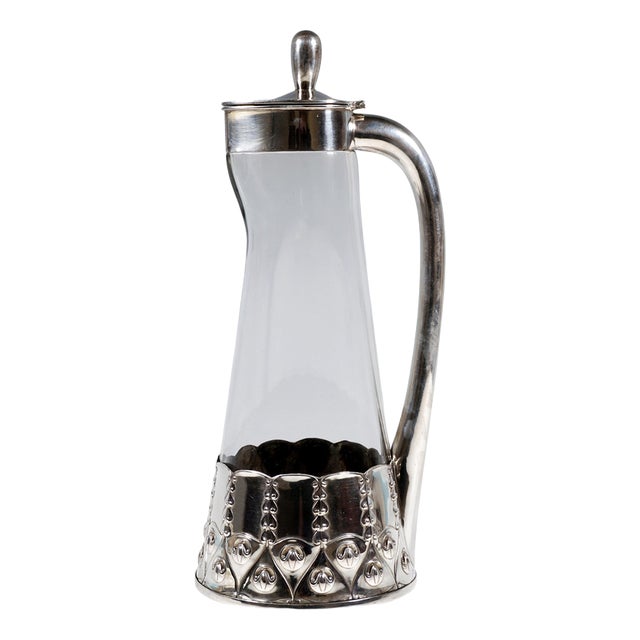 Art Nouveau Carafe Decanter with Silver Mount from VSF Duesseldorf, Germany, 1900s For Sale