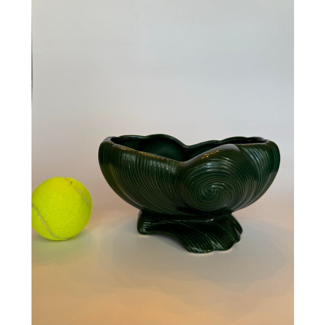 Vintage Art Deco Style Wavy Decorative Ceramic Bowl, Forest Green For Sale In Houston - Image 6 of 8