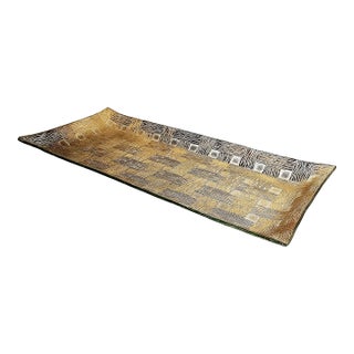 1960sMid Century Modern Gold Weave Glass Serving Platter For Sale