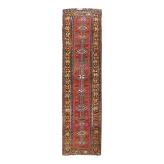Vintage Red Qashgai Pictorial Hand Woven Runner Rug 3'3 X 12'2 For Sale