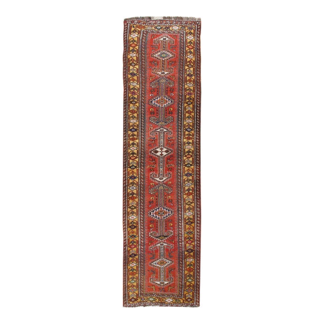 Vintage Red Qashgai Pictorial Hand Woven Runner Rug 3'3 X 12'2 For Sale