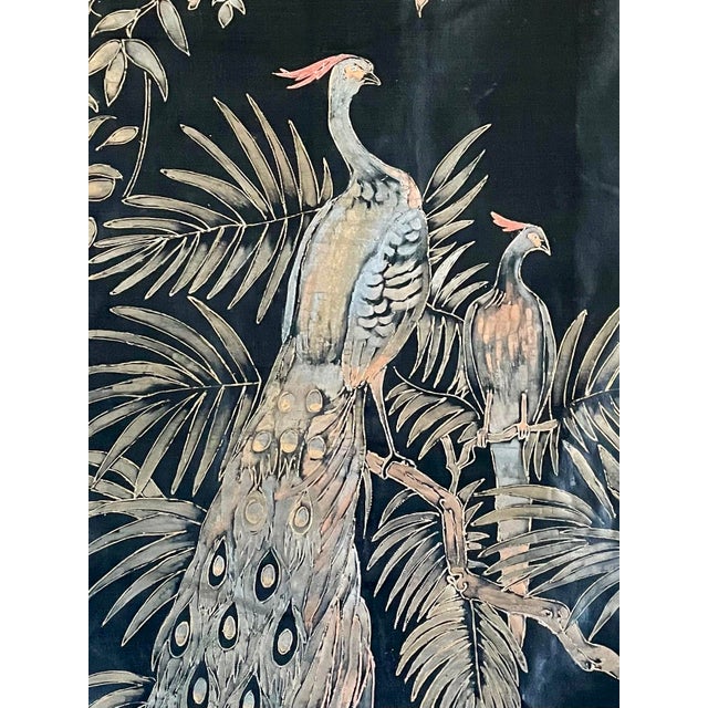 Vintage Hand Painted Silk Peacock Wall Hanging Chairish