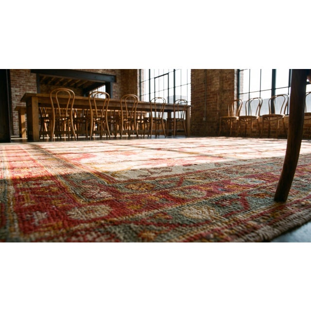 1900s Ivory Tribal Large Scale Antique Oushak Decorative Rug 6' 10"x 11' 6" Knotted Wool Carpet For Sale - Image 10 of 12