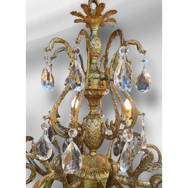 1940s Solid Brass Rococo Chandelier For Sale - Image 11 of 17