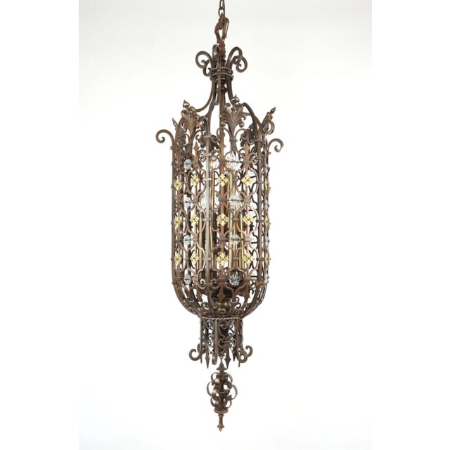 Spanish Revival Early 20th Century Wrought Bronze Spanish Revival Pendant Light For Sale - Image 3 of 12