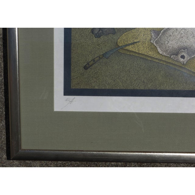 Mihail Chemiakin Signed Still Life With Fish and Bread Lithograph For Sale - Image 4 of 8