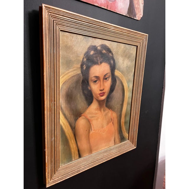 Mid 20th Century ”Little Ballerina” MCM Portrait Signed Oil Painting For Sale - Image 5 of 12