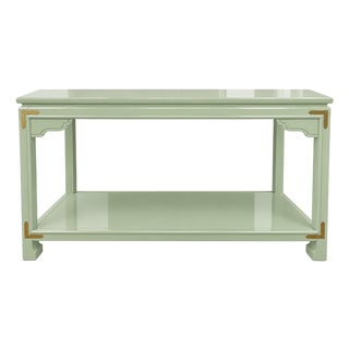Chinoiserie Console Table in High-Gloss Lacquer With Brass Corner Accents For Sale