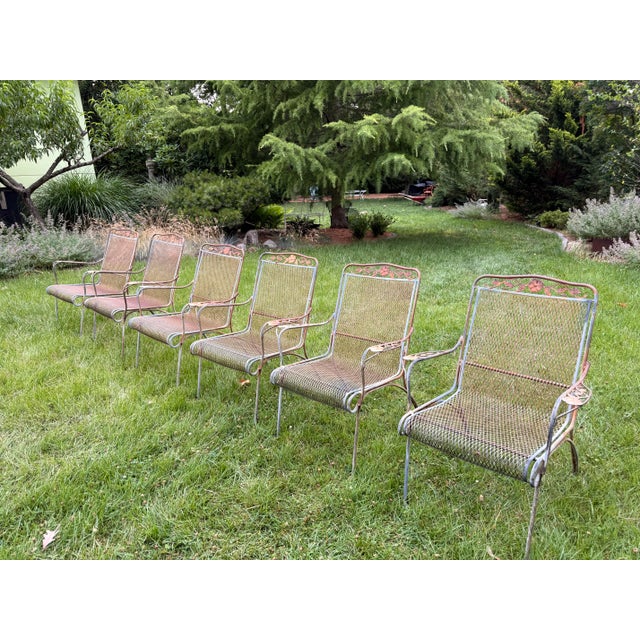 1970s Vintage Woodard Style Wrought Iron Patio Dining Set - 7 Pieces For Sale - Image 5 of 12
