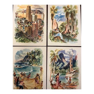 Vtg 1958 Matson Lines SS Matsonia Dinner Menu Set - 4 Mid-Century Illustrations For Sale
