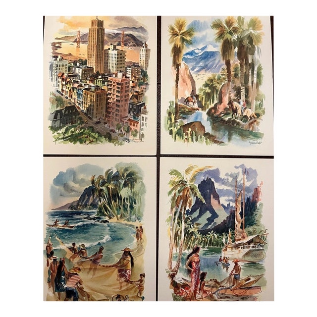 Vtg 1958 Matson Lines SS Matsonia Dinner Menu Set - 4 Mid-Century Illustrations For Sale