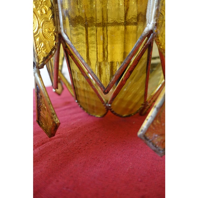 Vintage Art Deco Stained Glass Lantern Chandelier, 1920s For Sale - Image 3 of 6