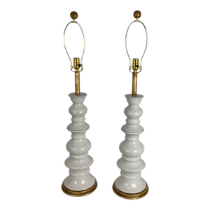 Vintage Tall White Ceramic Column Lamps - a Pair