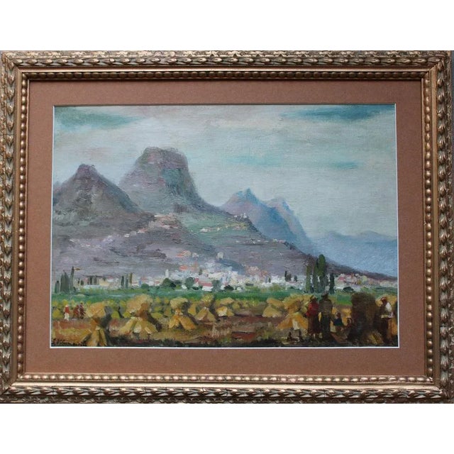 1970s Julijs Vilumainis, Landscape with Mountains, South of France, Oil on Cardboard on Canvas, 1970s For Sale - Image 5 of 6