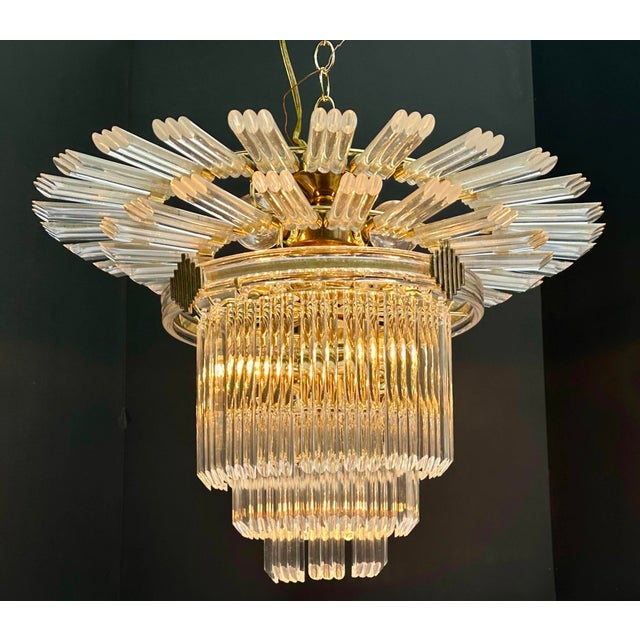 Late 20th Century 7-Light Lucite Starburst Art Deco Revival Chandelier For Sale - Image 10 of 12