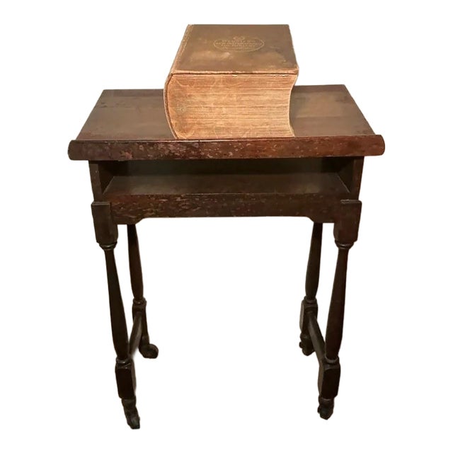 Antique Wood Dictionary Stand With Webster's New International Dictionary For Sale