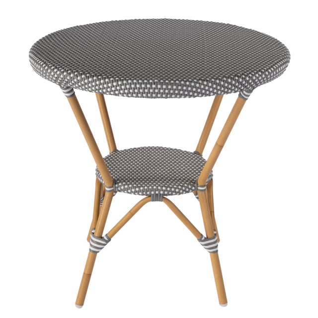 Spritely Home Accent Furniture Tobias 30 in. W Outdoor Round Rattan and Metal Bistro Table, Gray/White Dot / Natural Rattan Frame For Sale - Image 4 of 9