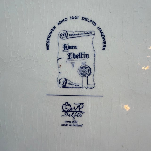 Traditional Large Dutch Delft Blue Flora Serving Tray W Silver Plate Handles 18.5" Holland For Sale - Image 3 of 4