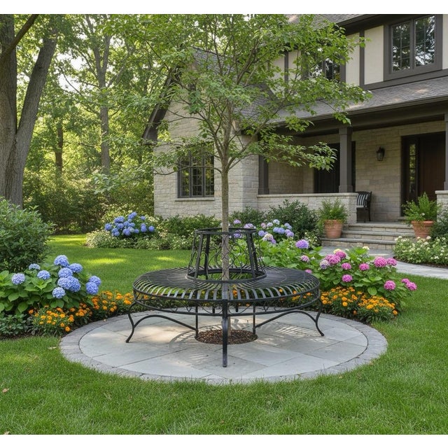 Metal Victorian Style Wrought Iron Circular Tree Bench For Sale - Image 7 of 7