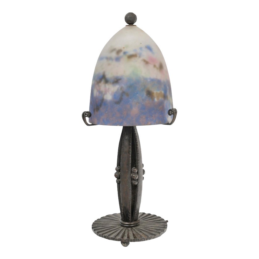 Wrought Iron and Glass Table Lamp from Muller Frères, Luneville, 1930s ...
