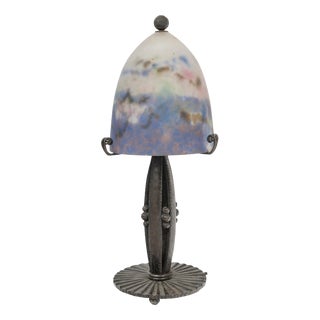 Wrought Iron and Glass Table Lamp from Muller Frères, Luneville, 1930s For Sale