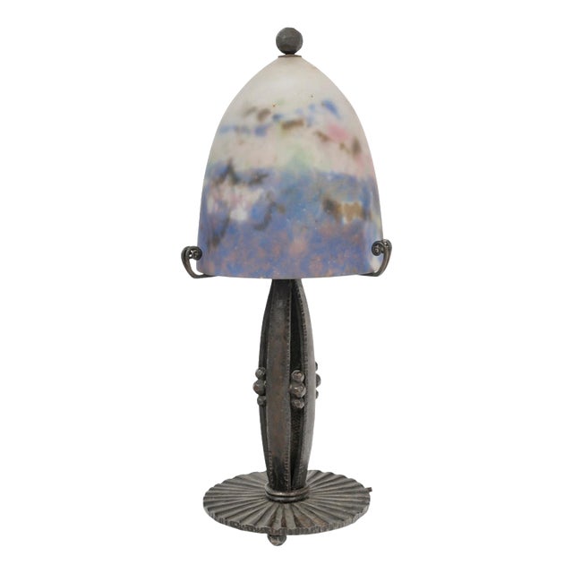 Wrought Iron and Glass Table Lamp from Muller Frères, Luneville, 1930s For Sale