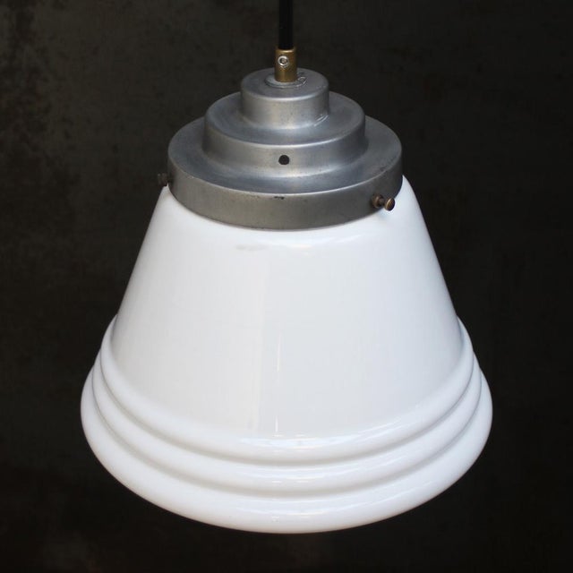 Art Deco White Reeded Opaline Glass Pendant Lamp from Philips For Sale - Image 5 of 7