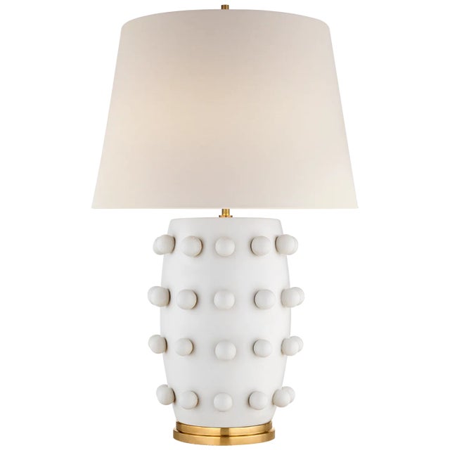Linden Medium Lamp in Plaster White with Linen Shade Designer: Kelly Wearstler Height: 26.5" Shade Detail: 13" x 17" x 12"...
