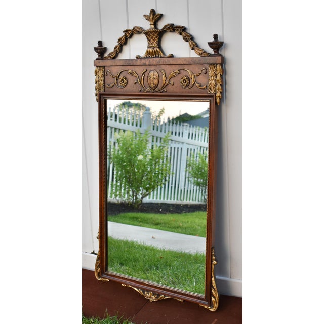 Antique Louis XVI Style Walnut Pier Wall Mirror Neoclassical Gilt Urn Crest For Sale - Image 4 of 18