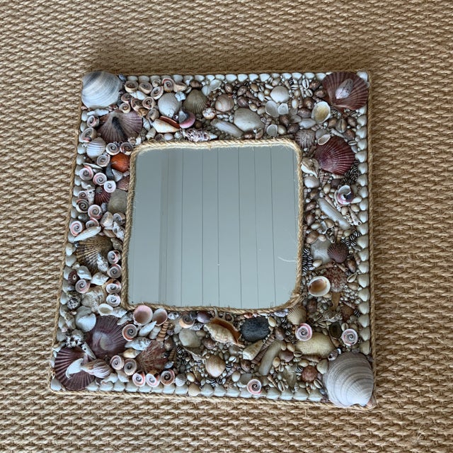 Tan Vintage Tony Duquette-Style Seashell Mirror With Rope Trim For Sale - Image 8 of 8