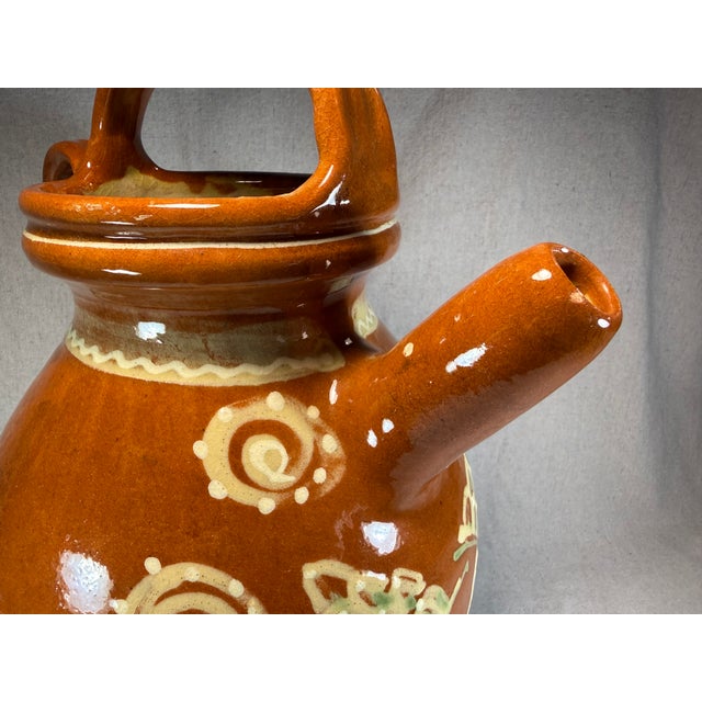 French Artisan Pottery Harvest Jug — Hand-Thrown Terracotta Glazed Vessel, 2003 Grape Harvest Commemorative For Sale - Image 9 of 16