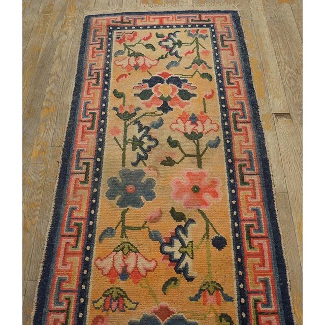 1920s Orange Amber Floral Antique Chinese Tibetan Rug 2'1" X 8'4" Wool Knotted Carpet Runner For Sale - Image 4 of 11