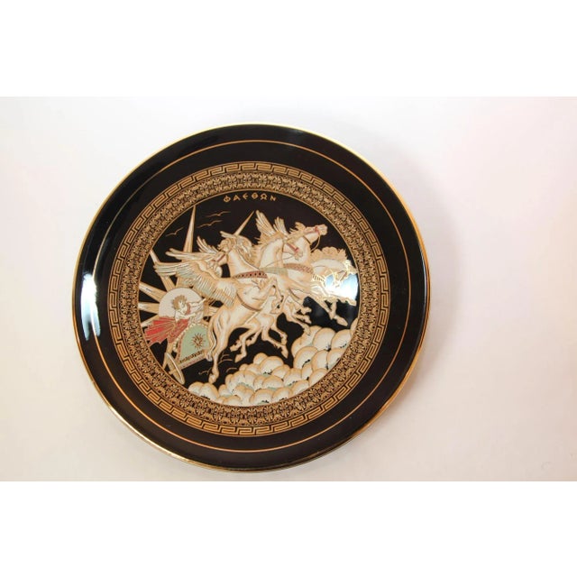 Greek Warriors Black With 24k Gold Porcelain Decorative Wall Plate 1970's For Sale - Image 4 of 13