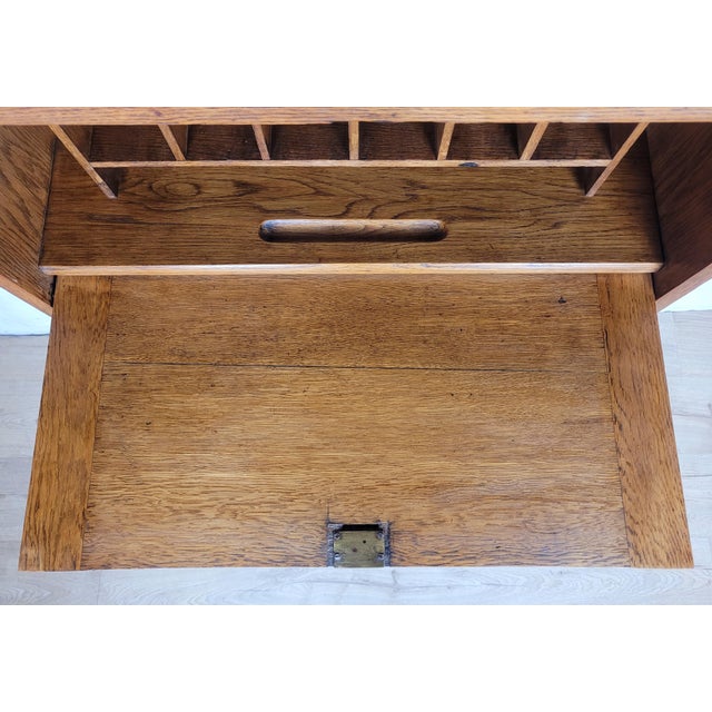 Arts & Crafts Oak Student Desk, 1950s For Sale - Image 11 of 18