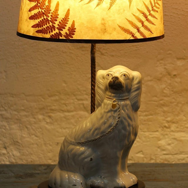 Mid 20th Century Mid 20th Century Staffordshire Dog Lamp With Fern Lampshade For Sale - Image 5 of 6