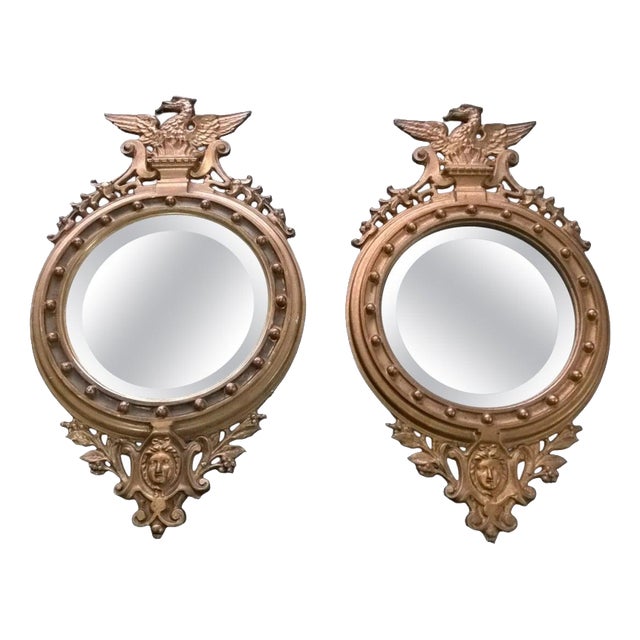 Antique Victorian Gilt-Painted Cast Iron Eagle Mirrors, 1892, Set of 2 For Sale