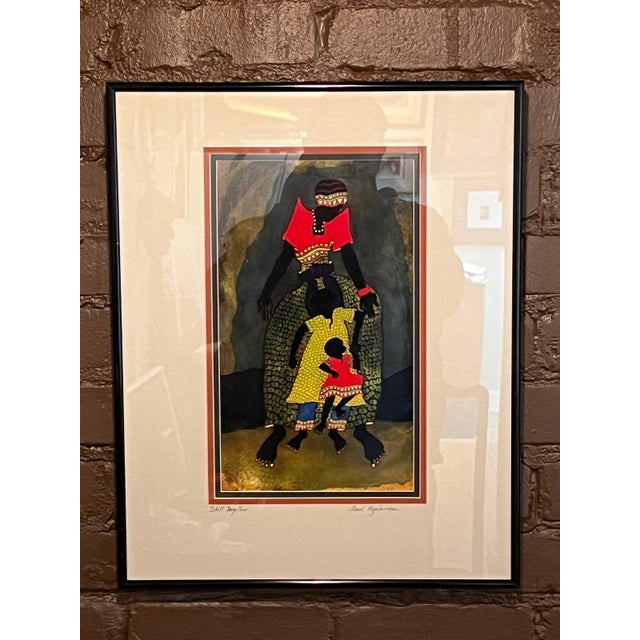 African Paul Nzalamba "Still Together" Signed African Art Print Framed 16x20.5 For Sale - Image 3 of 10