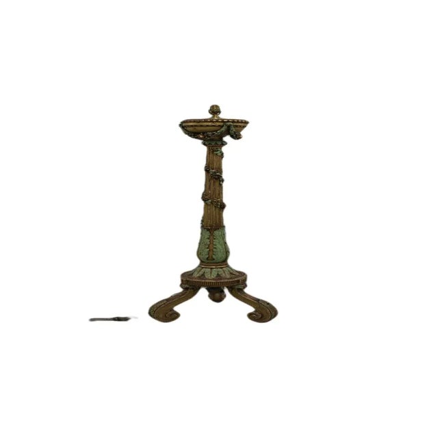 Wood French Style Hand Carved & Gilded Column Torchiere W/ Garland For Sale - Image 7 of 10