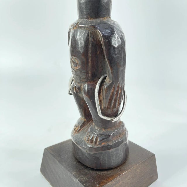 Wood Early 20th Century Yoruba Ibeji Figure with Cowrie Shell Vest on Custom Base Nigeria For Sale - Image 7 of 9