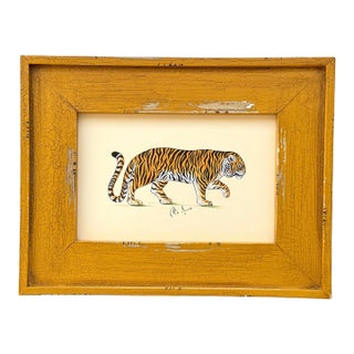 Original Hand-Painted Folk Art Painting of a Tiger, Framed For Sale