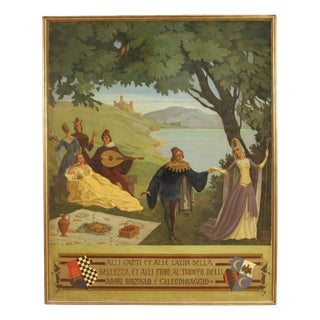 Italian Artist, Landscape with Characters, 1945, Oil Painting on Masonite, Framed For Sale