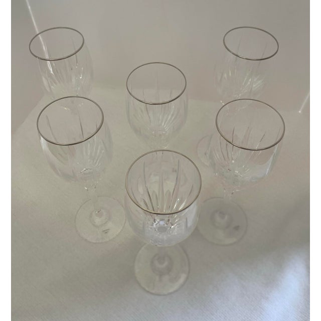Platinum Vintage 1980’s Mikasa Arctic Lights Crystal Water Goblets Set of Six For Sale - Image 8 of 9