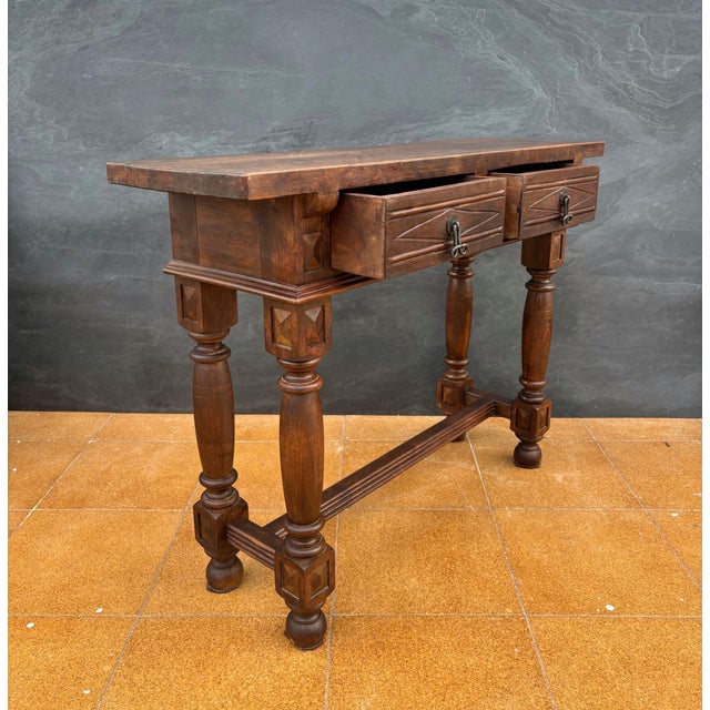1920s Spanish Renaissance Console Table with Two Drawers and Turned Legs, 1920s For Sale - Image 5 of 14